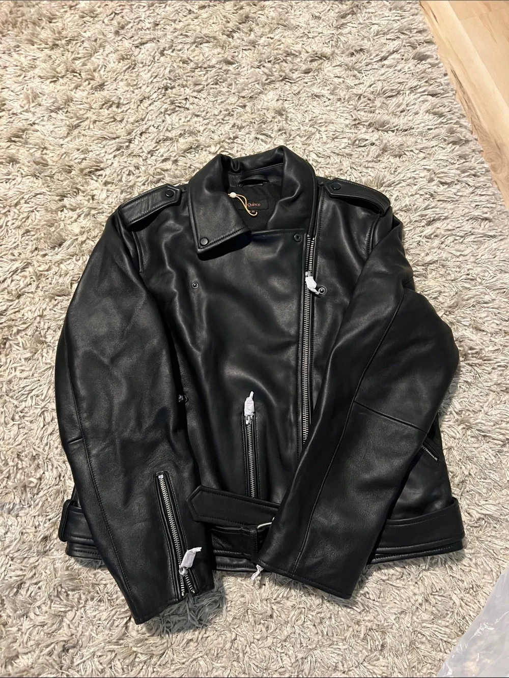 Quince 100% Leather Motorcycle Jacket - True Black - Picture 8 of 11